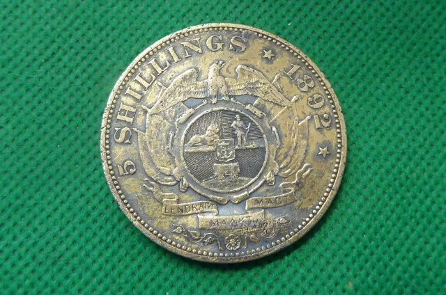 Very Rare 1892 South Africa 5 Shilling Crown Kruger ZAR Silver Coin , EX MOUNT