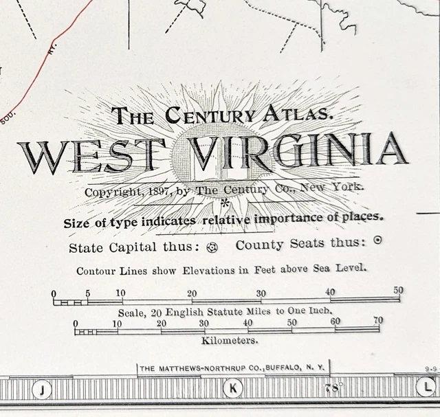 OLD 1897 WEST Virginia Map ORIGINAL Charleston Wheeling Weirton