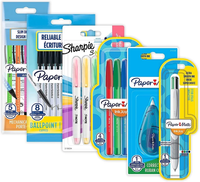Fournitures scolaires, lot de 23 stylos, surligneurs, crayon et ruban correcteur
