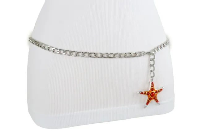 Women Narrow Waistband Silver Metal Chain Beach Belt Hip Waist Starfish XL XXL