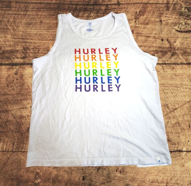 Hurley Tank Top Men's Cotton Rainbow Pride Graphic White Size Large