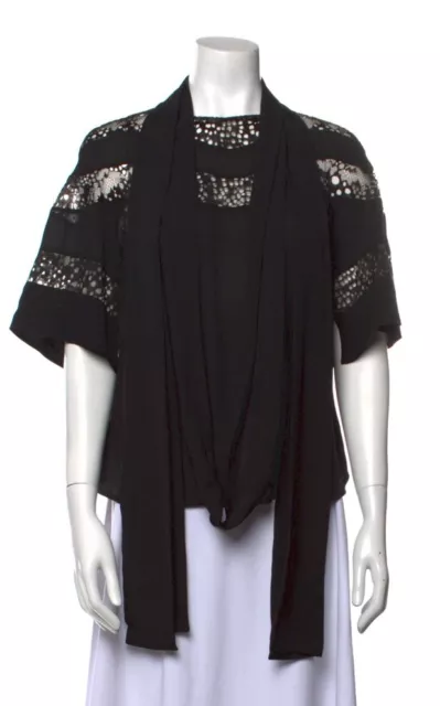 Elie Saab Silk Mock Neck Tunic With Shawl/folar Size US6, FR38 Black