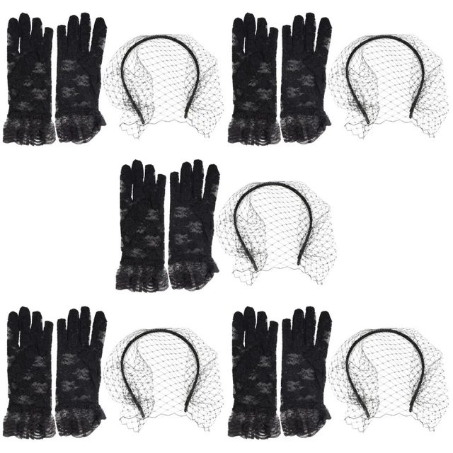 5x Velo da Sposa Sposa Fascia Fascinator Copricapo Guanti in Pizzo Floreale