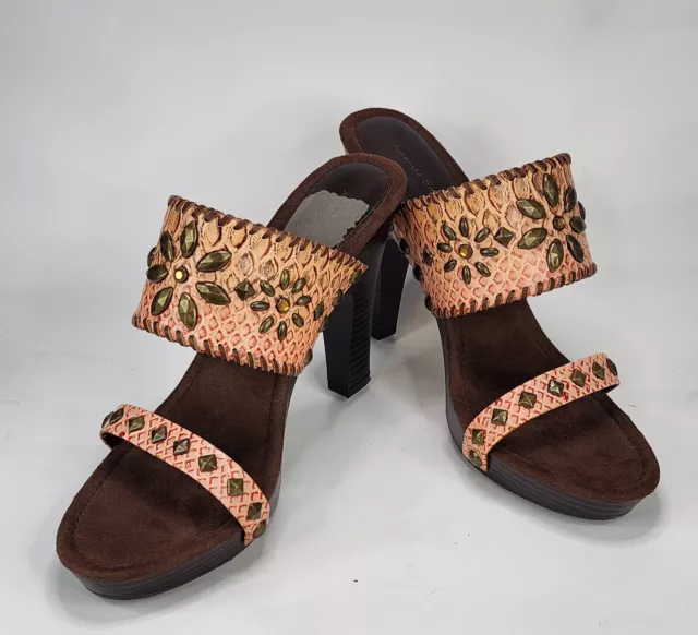 Amanda Smith Shoes Womens Size 8.5 Salmon Topaz Bead Adorned Leather Slides