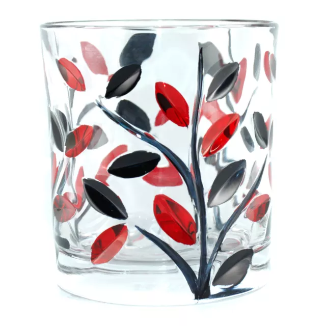 Murano Verre Buvant Verre Gobelet Rouge Noir Main Peint Fleur 256ml