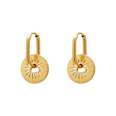 18ct Gold-Plated Oval Hoop Earrings with Heart Coin Charm