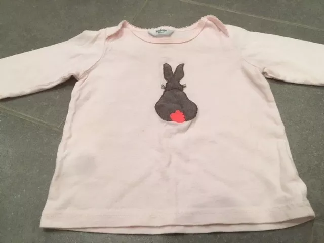 EUC Mini Boden Baby Girls Long Sleeve Bunny Easter Applique Tee, 6 to 12 Months