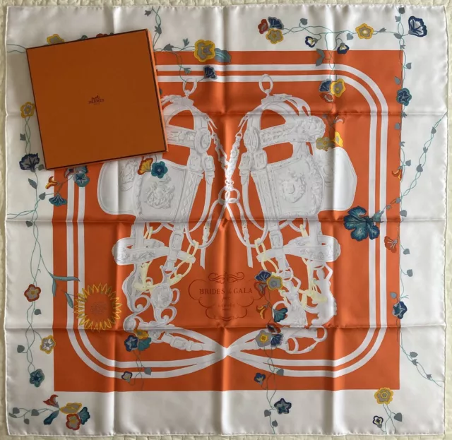 NWT~HERMES~Brides Fleuries~Grygkar~100% Silk~Scarf~Carre~90cm~Box~Made in France