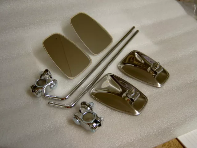 4 Chrome Fluted Back Mirrors 2 Stems 2 Crash Bar Brackets Kit Fits Mod Lambretta