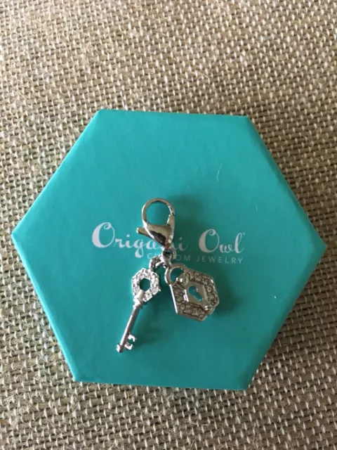 Authentic Origami Owl Pave Lock and Key Silver Dangle New Retired For Locket