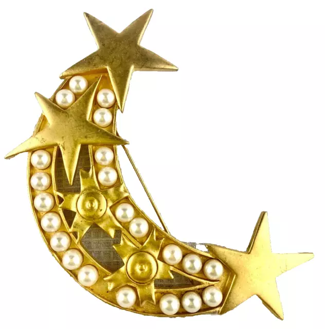 KARL LAGERFELD brooch moon stars pearl gold  never worn