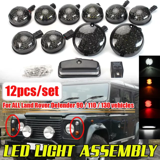 12x Smoke LED Light Deluxe Upgrade Kit Lamp For Land Rover Defender 90 110 130