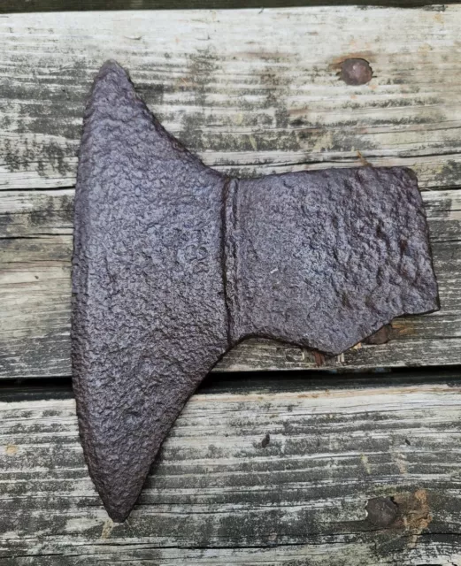 1700s Hand Forged Broad Axe Head Tool Has Wooden Handle Primitive Man Cave Barn