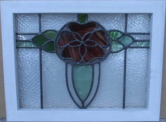 OLD ENGLISH LEADED STAINED GLASS WINDOW Gorgeous Floral 20" x 15.25"