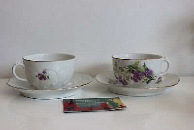 Cardo 2 Tazzine Porcellana Lilla Mimosa Cardo Art Nouveau Jugendstil Secessione 