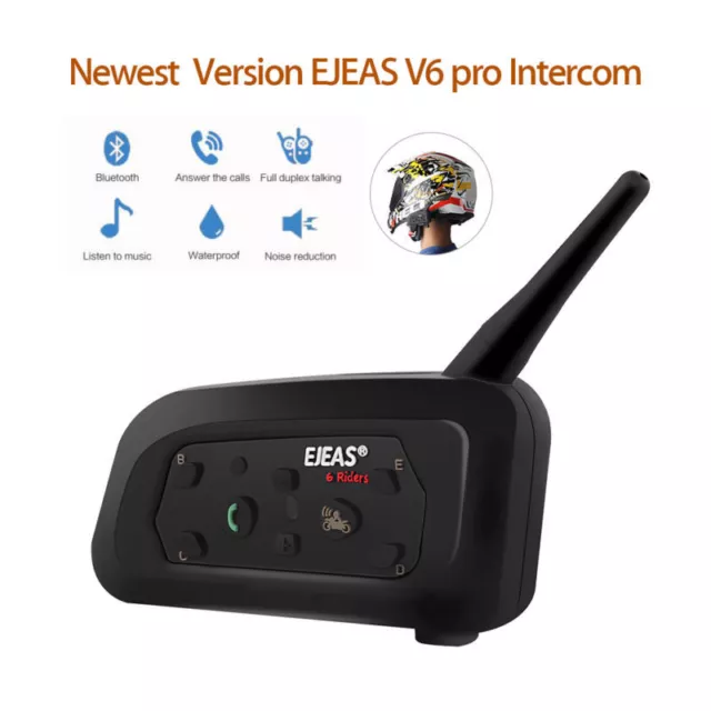 EJEAS V6 Pro 6 Riders Wasserdichtes Motorrad BT Helm Intercom Interphone System