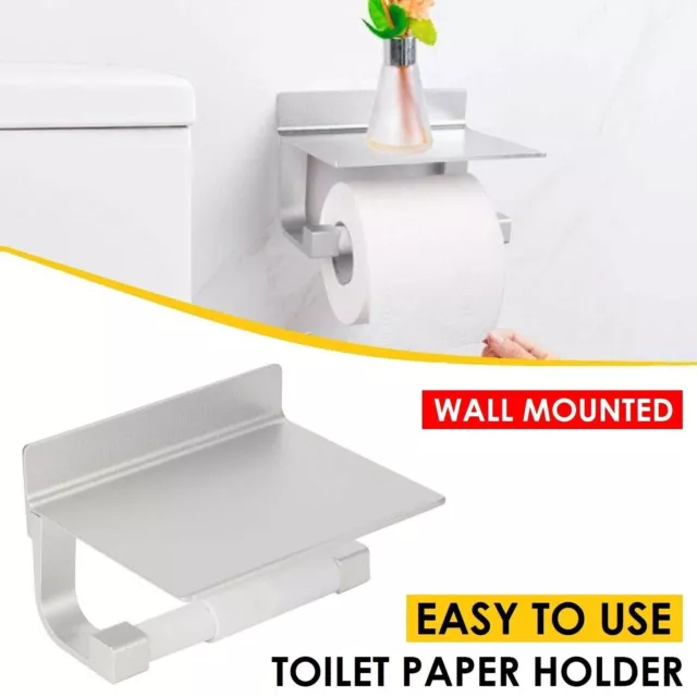 Toilet Paper Roll Holder With Phone Shelf Bathroom Wall Mounted Tissue Rack