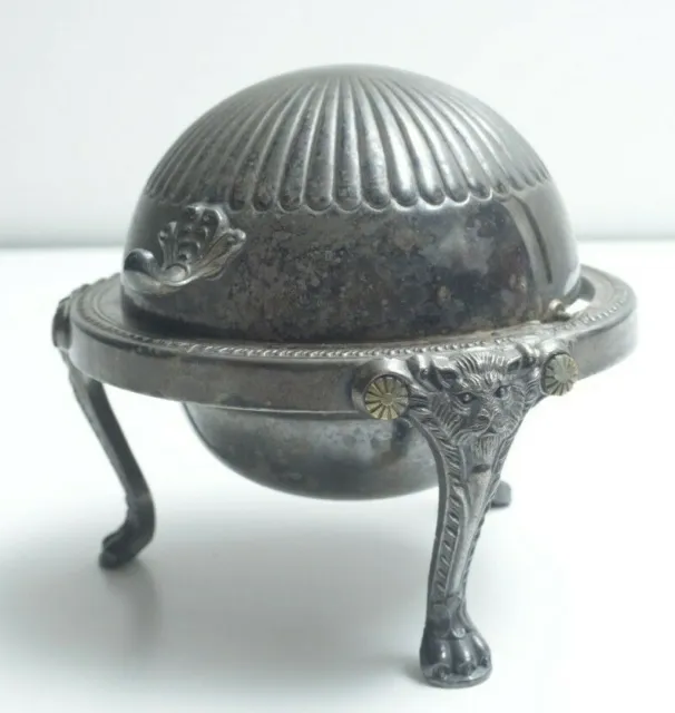F.B. Rogers Silver Company Silverplate Roll Top Lion Footed Caviar Butter Dish