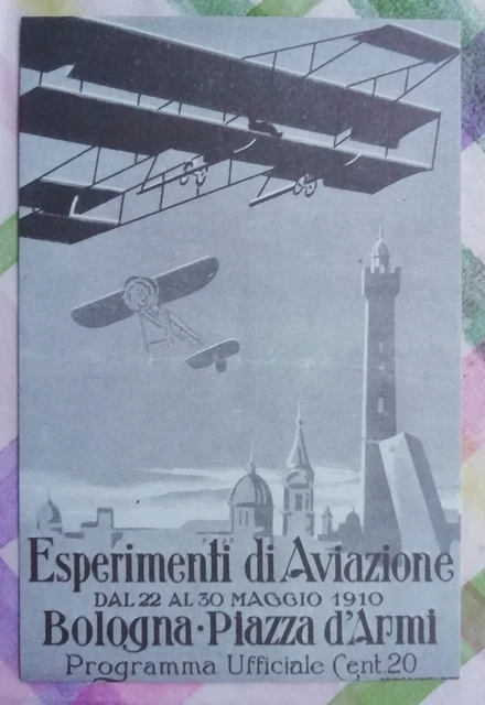 Primi Voli Antico Manifesto Su Cartolina Esperimenti Di Aviazione Bologna 1910