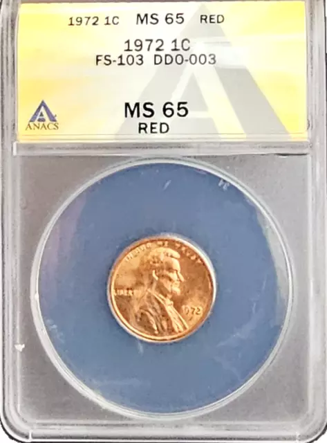 1972 Lincoln Cent Doubled Die Obverse, FS-01-1972-103, ANACS MS65 RED