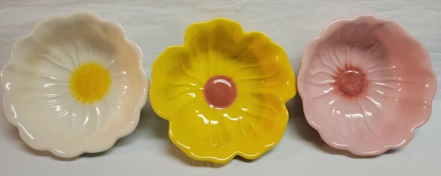 3x Threshold Stoneware Flower Design Bowls Candy Dish - Pink White & Yellow