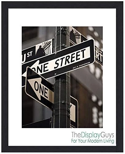 2 Set 16x20 Black Wooden Picture Frames matted to 11x14 Photos, Plexi Glass,