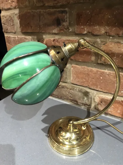 Vintage Christopher Wray Messing & Buntglas Lampe Lotus Art Deco Tiffany Stil