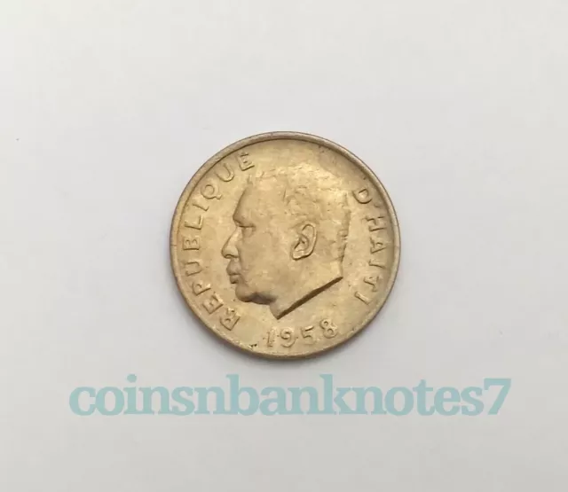 1958 Haiti 5 Centimes Coin KM #62, Uncirculated / President