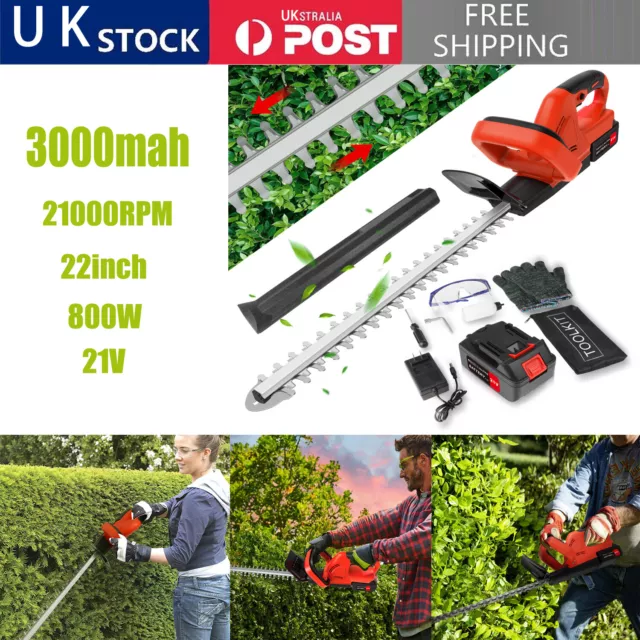 Cordless Hedge Trimmer 21V Fast Charger Battery Electric 2 Batteries & Charger