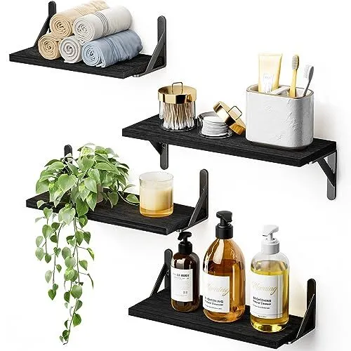 Floating Shelves Wall Mounted Set of 4, Wood Shelves for Wall Décor, Rustic