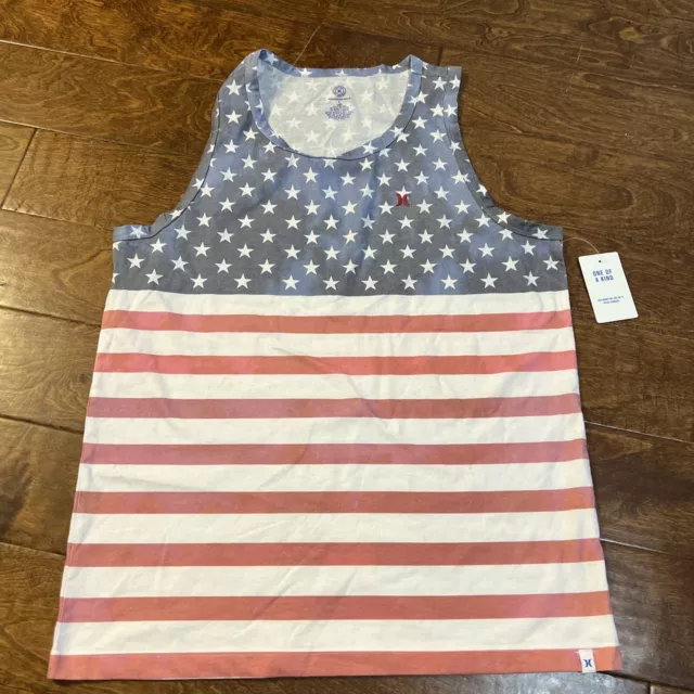 Hurley Tank Top Mens  USA Flag Americana Sleeveless Red White Blue Large