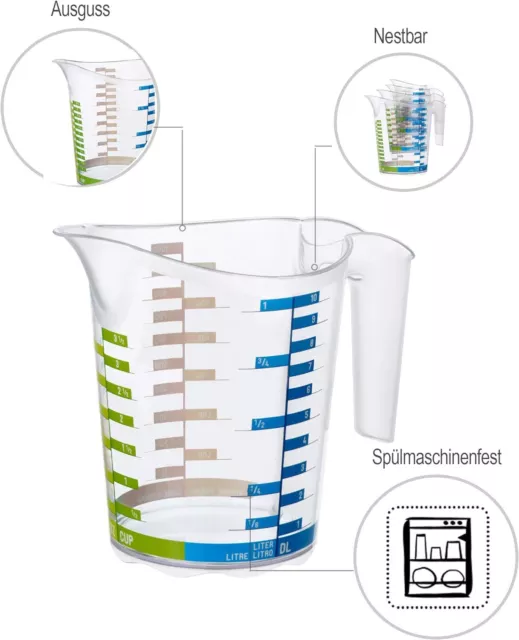 Rotho, Domino, Measuring cup 1 l, Plastic (PP) BPA-free, transparent, 1l (18,5 x 2