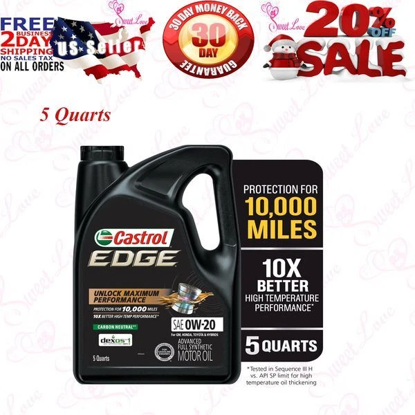 Castrol EDGE 0W-20 Advanced Full Synthetic Motor Oil – 5 Quart Jug (15FD13)