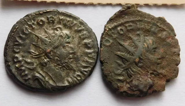 Two Roman Emperor Victorinus 268-270 AD Ancient coins, rv. Sol Invictus Sun God+