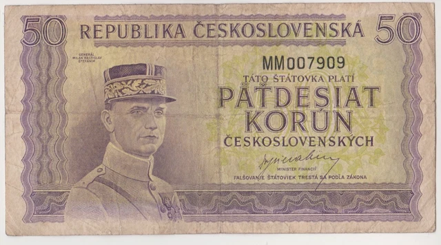 CZECHOSLOVAKIA 50 Korun 1945, P-62a Issued Banknote, Original No perforation !!!