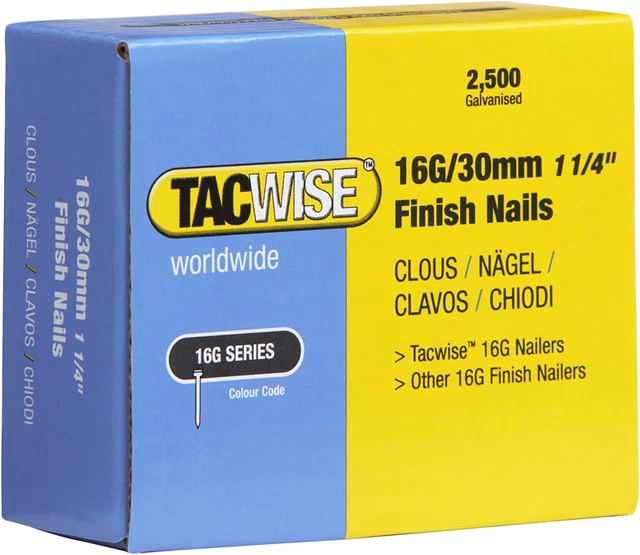 Tacwise 16G/30 mm gerade Brad Oberfläche Nägel - 2500 Box F16
