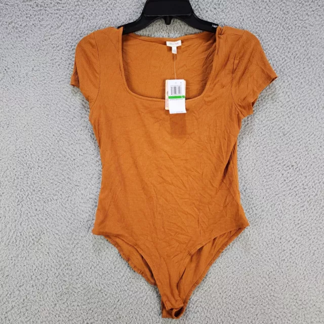 SELF ESTEEM Bodysuit Women Junior's Large Glazed Ginger Square-Neck Ribbed*