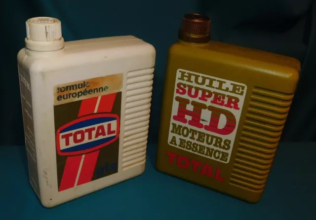 2 Anciens Bidons D'huile 2L . Total Gts Et Super Hd . Oil Can Motor . Bidon Vide