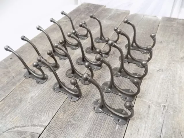 15 Iron Coat Hooks Antique Style Cast Iron 3 3/4" Wall Double Restoration