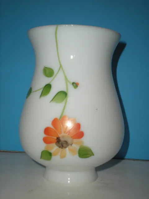 Vtg Lamp Light Shade Pendant Sconce Hand Painted Flower Milk Glass 2 1/4" Fitter