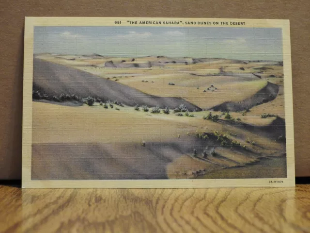 The American Sahara sand dunes on the Desert VTG Linen Post Card