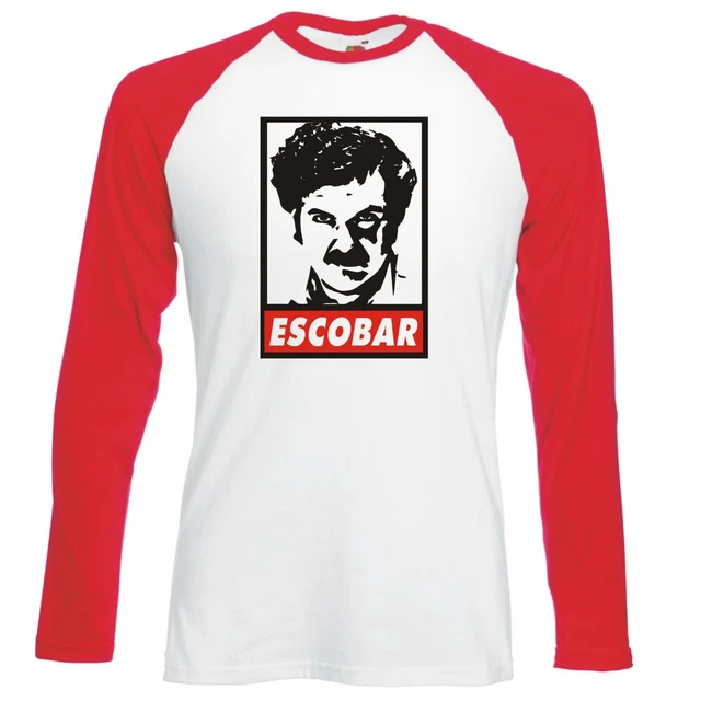 Divertente t-shirt da baseball pablo escobar ""logo Escobar"" a maniche lunghe