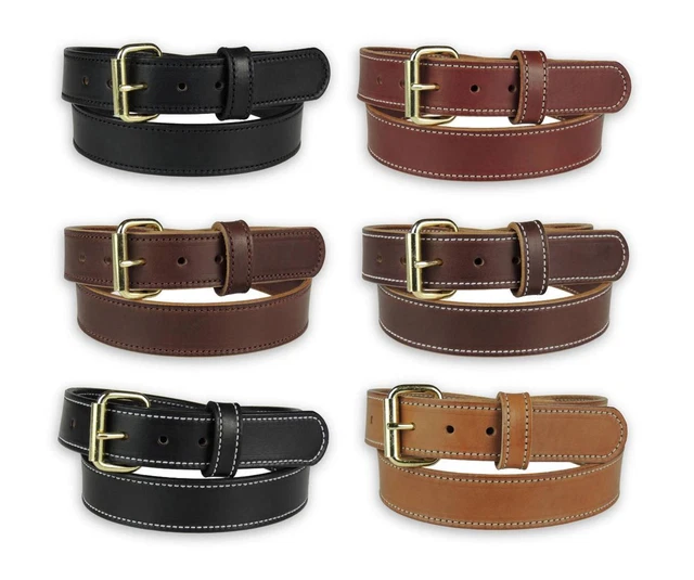 Men's_1 1/4" Stitched HEAVY DUTY LEATHER WORK,GUN BELT Amish Handmade_125BR-ST