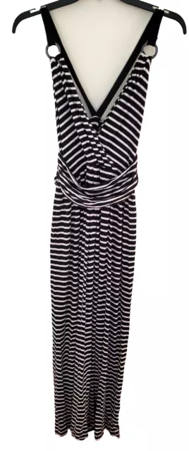 VINCE CAMUTO Women's Black White Stripe MAXI Halter DRESS Small Sleeveless