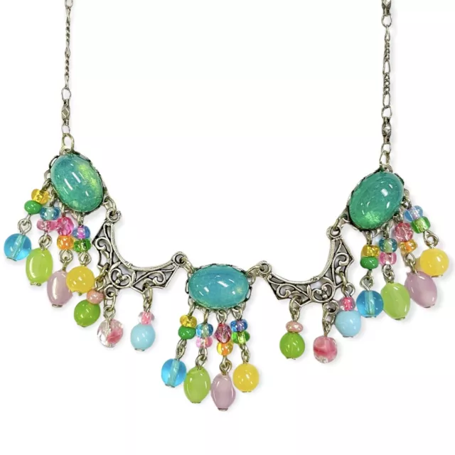 Anne Koplik Summer Splash Bead Necklace Aqua & Multi-Color Pastels Made in USA