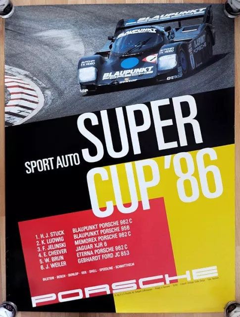 orig. Porsche Plakat Poster Affiche erster Super Cup 1986 H-J Stuck Porsche 962