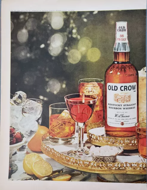1963 Old Crow Whiskey Kentucky Bourbon Strawberries Lemon Ice Vintage Print Ad