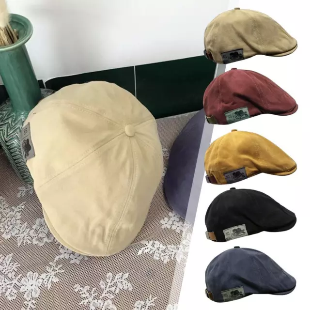 Retro Men Cotton Ivy Flat Cap Newsboy Adjustable Beret Cabbie Gatsby Driving Hat