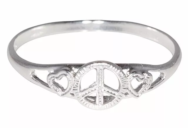 Sterling Silver .925 Peace Sign Ring with Hearts on Each Side | Made in USA