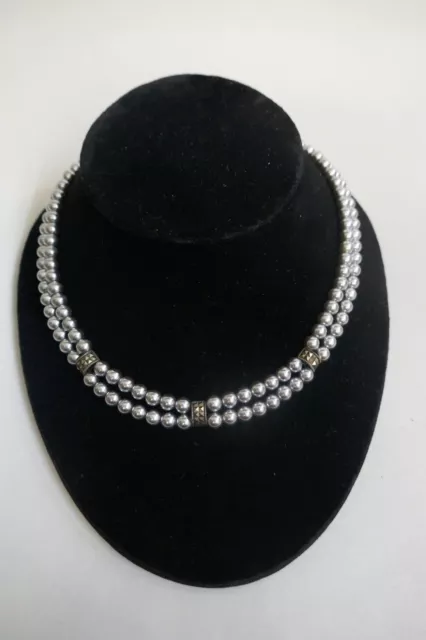 Judith Jack Sterling Double Strand Light Grey Pearl Necklace With Marcasite's